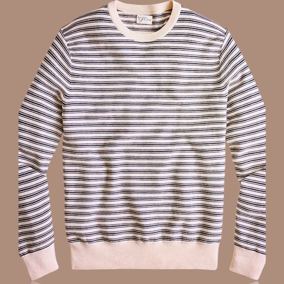 J. Crew Oversized Navy ‘Cotton Crewneck Sweater in Striped Garter Stitch’ Size M - Picture 1 of 14